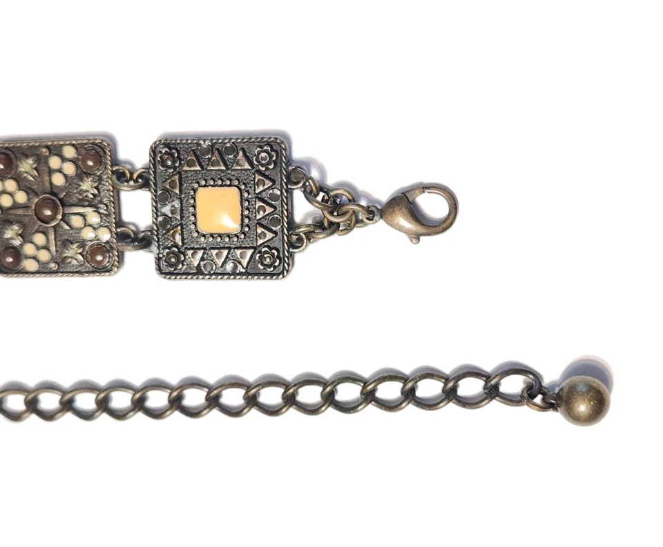 Damas Floral Azteca Melocotón Blanco Cuadrado Cadena Eslabón Mujer Marrón Hebilla de Cinturón 27-42 Foto 3 de 3