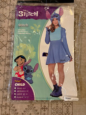 Spirit Disney Stitch Girls Hooded Dress Costume w/ Gloves, Size 12-14, Blue/Pink