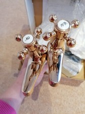 Deva Tudor Traditional Basin Taps Pair - Gold Bathroom Taps