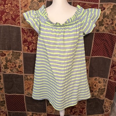 Corey Lynn Calter Off The Shoulder Dress Women's Small Blue Green Striped Ruffle