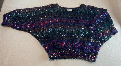 Three Flags Vintage Dolman Sleeved Sequin Top Women's Size M/L Multicolor