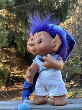 Vintage O O A K -8/9"Th Dam 70’s 80’s Troll.Orig Purple/Bluish Hair. Eyes.  Dmk