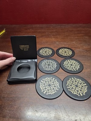 set of 6 French coasters from M. Bourdeaud'hui, floral, Branded Letherette Case
