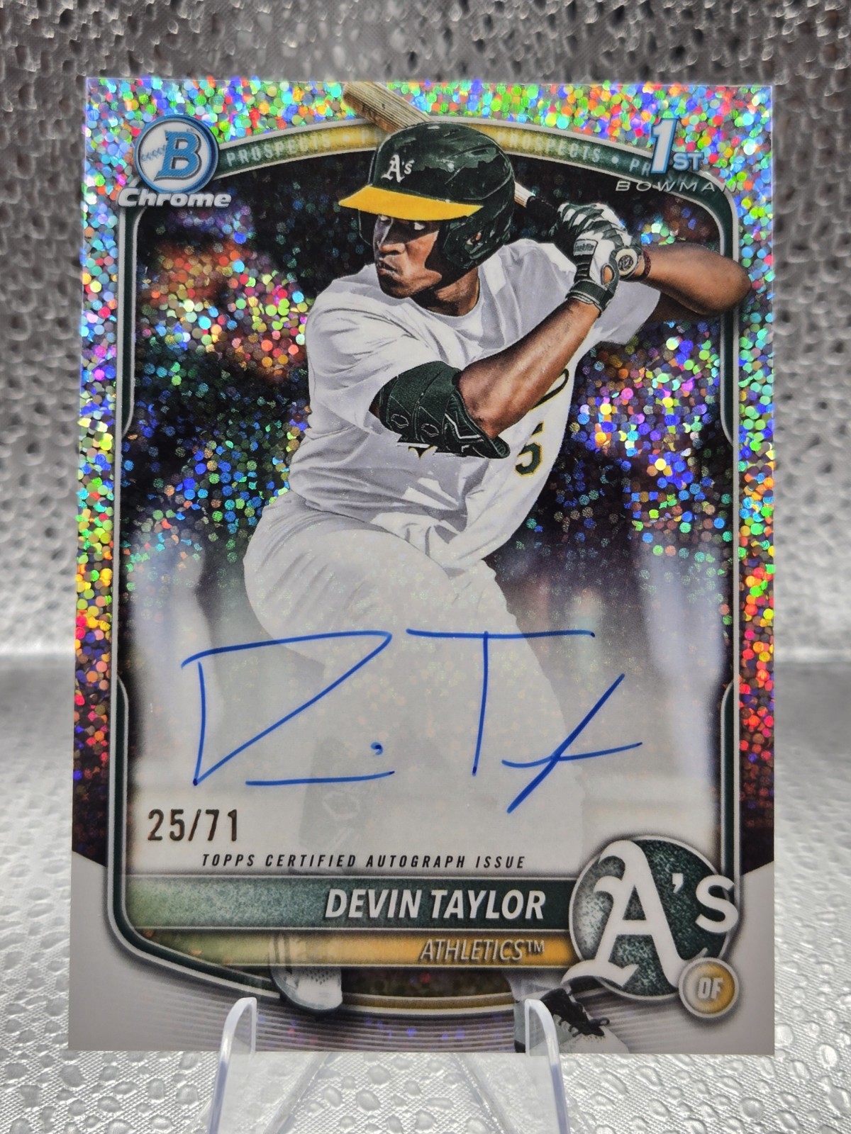 DEVIN TAYLOR 2025 Bowman Draft Chrome 1st Sparkle Refractor Auto /71 ATHLETICS
