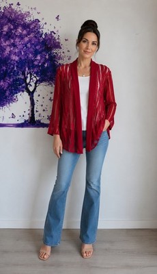 roter Glitzer Kimono Strickjacke Forever by Michael gold gestreift transparent vorne offen XXL