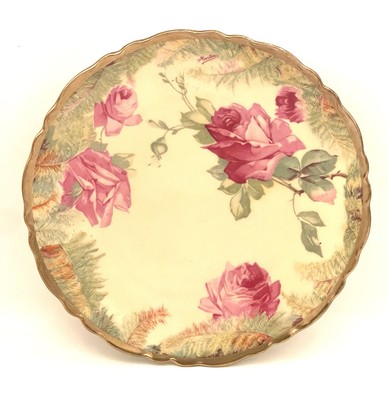 O.& E.G. Royal Austria Rose Cabinet Plate 8.75  Gold Gilded Rim Artist Signed