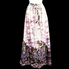 Lanz Originals 1980s Scenic Maxi Skirt Seine River 26"W Pastel Novelty Print