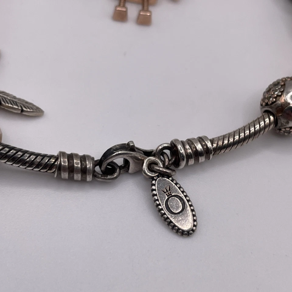 Pulsera Pandora Plata Esterlina 925 Serpiente 16 Dijes Brillantes Oro Rosa Navidad Foto 3 de 4