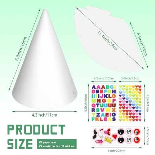 Pack de 24 sombreros blancos de fiesta con pegatinas, paquete de 24 sombreros blancos y pegatinas de cumpleaños Foto 3 de 4