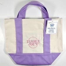 Trader Joe’s Mini Pastel Canvas Tote Bag Purple New Tag Limited Edition SHIP NOW