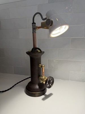 Industrial Custom Motekalb Desk Lamp Steampunk Man Cave Loft Light Cast Iron