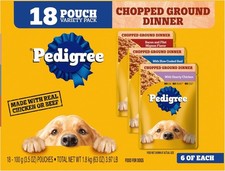 Pedigree Chopped Ground Dinner Adult Wet Dog Food 18-Count Bacon  Filet Mignon