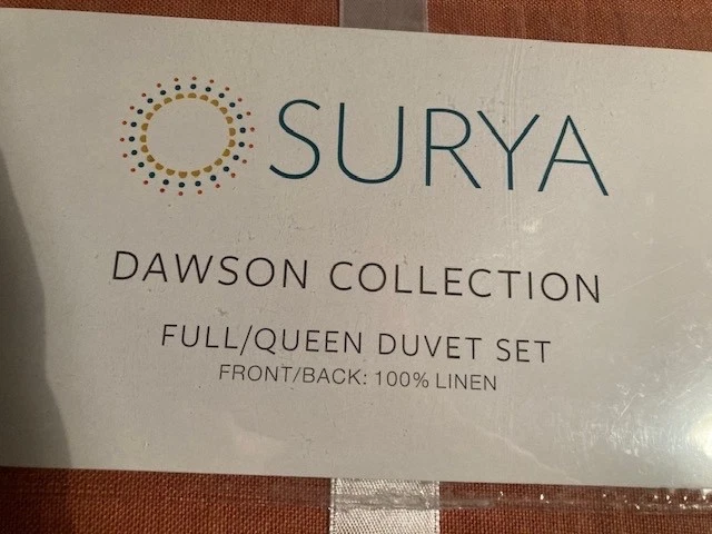 Juego de edredón completo/queen colección Surya Dawson, óxido, 100 % lino, nuevo Foto 4 de 4
