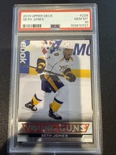 2013-14 UPPER DECK SETH JONES YOUNG GUNS HOCKEY ROOKIE CARD #228 GRADED PSA 10. rookie card picture