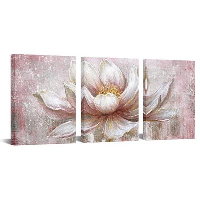 Pink Gold Lotus Canvas Set of 3 Wall Art Framed Flowers Paintings Wall Pictur...
