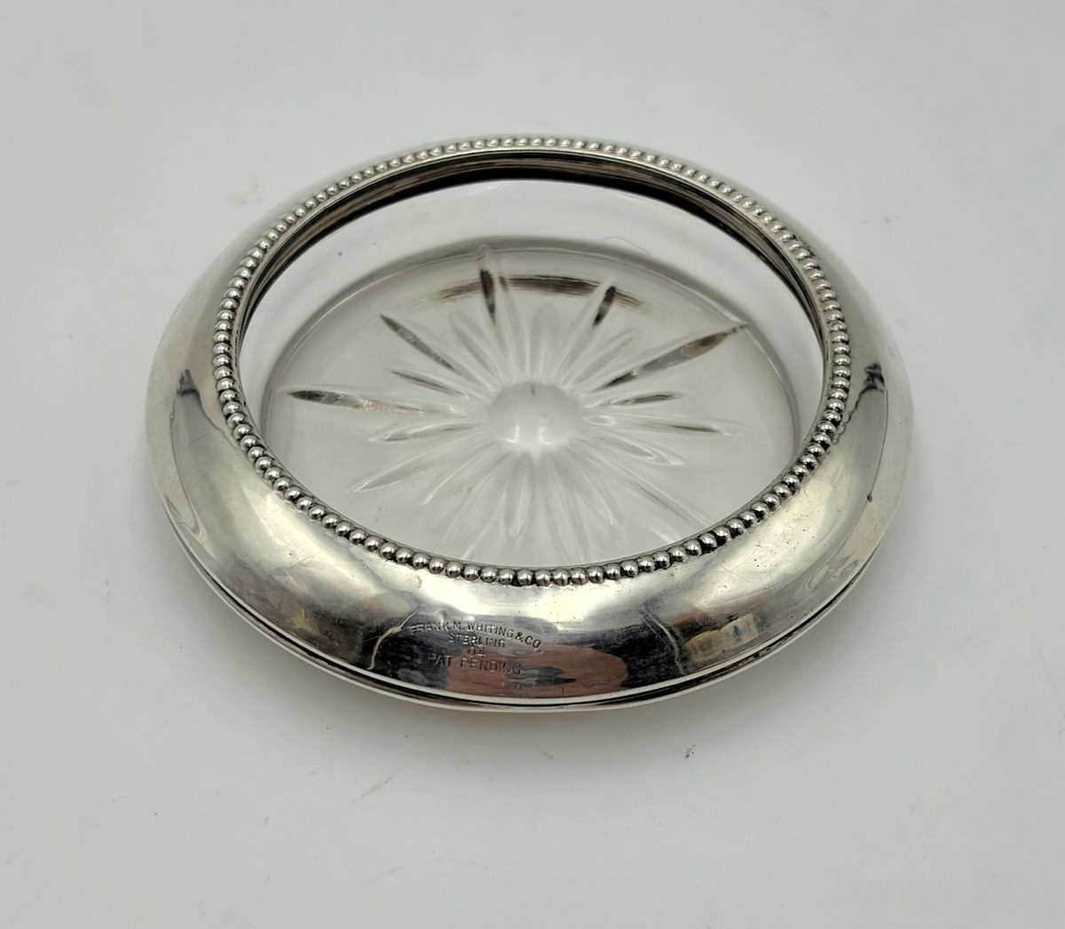 Vntg FRANK M WHITING CO. 925 Sterling Silver & Glass Coaster
