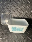 Pyrex Teal Blue Amish Butterprint Refrigerator Dish With Lid Rooster Vintage