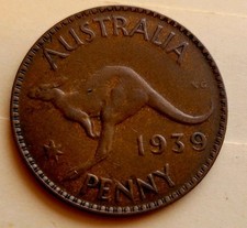 AUSTRALIA 🇦🇺 ONE (1) PENNY COIN 1939 (KING GEORGE VI / 