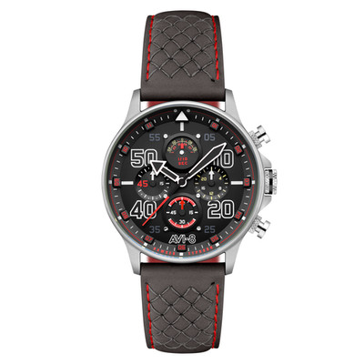 Coningham Chronograph Black / Leather Black Dial Wristwatch AV-4093-0A