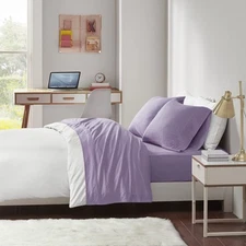 Kitchen Queen Purple Jersey Knit Bed Linen Set Soft Cotton Blend All Seasons