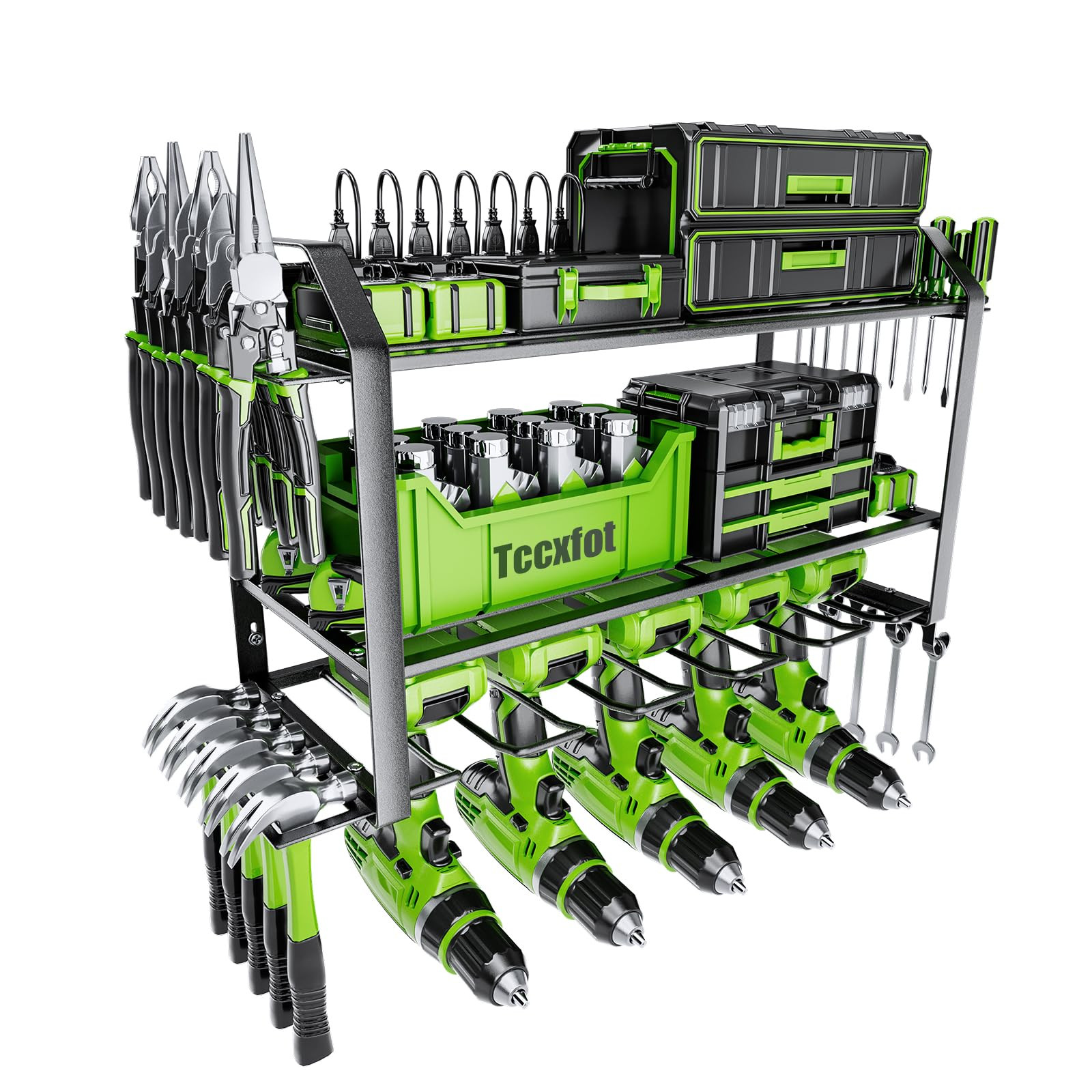 3-Layer Wall-Mounted Power Tool Organizer with 5 Slots for Drills and Accessories