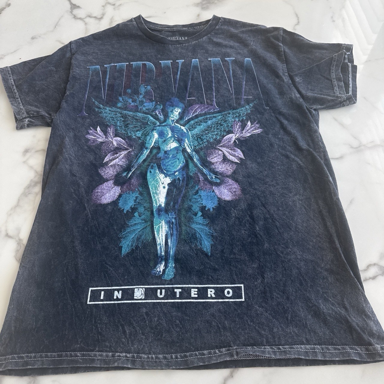 Nirvana In Utero T Shirt Acid Wash Charcoal Gray Purple Angel Band Graphic Tee M
