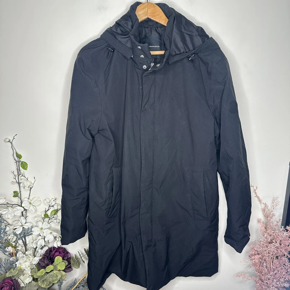 CLUB MONACO Primaloft Refined Padded Shell Hooded Park Black Sz Large $395 - Image 2 of 4