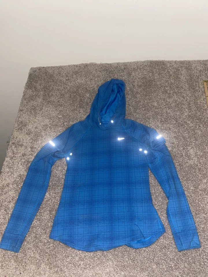 Nike Running Dri Fit Sudadera con Capucha Ligera Azul A Cuadros Como Ventilada Reflectante Gimnasio M Foto 4 de 4
