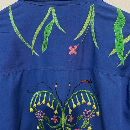 Quacker Factory Floral Butterfly Embroidered Jacket Blue Size 1X Button Front - Picture 5 of 11