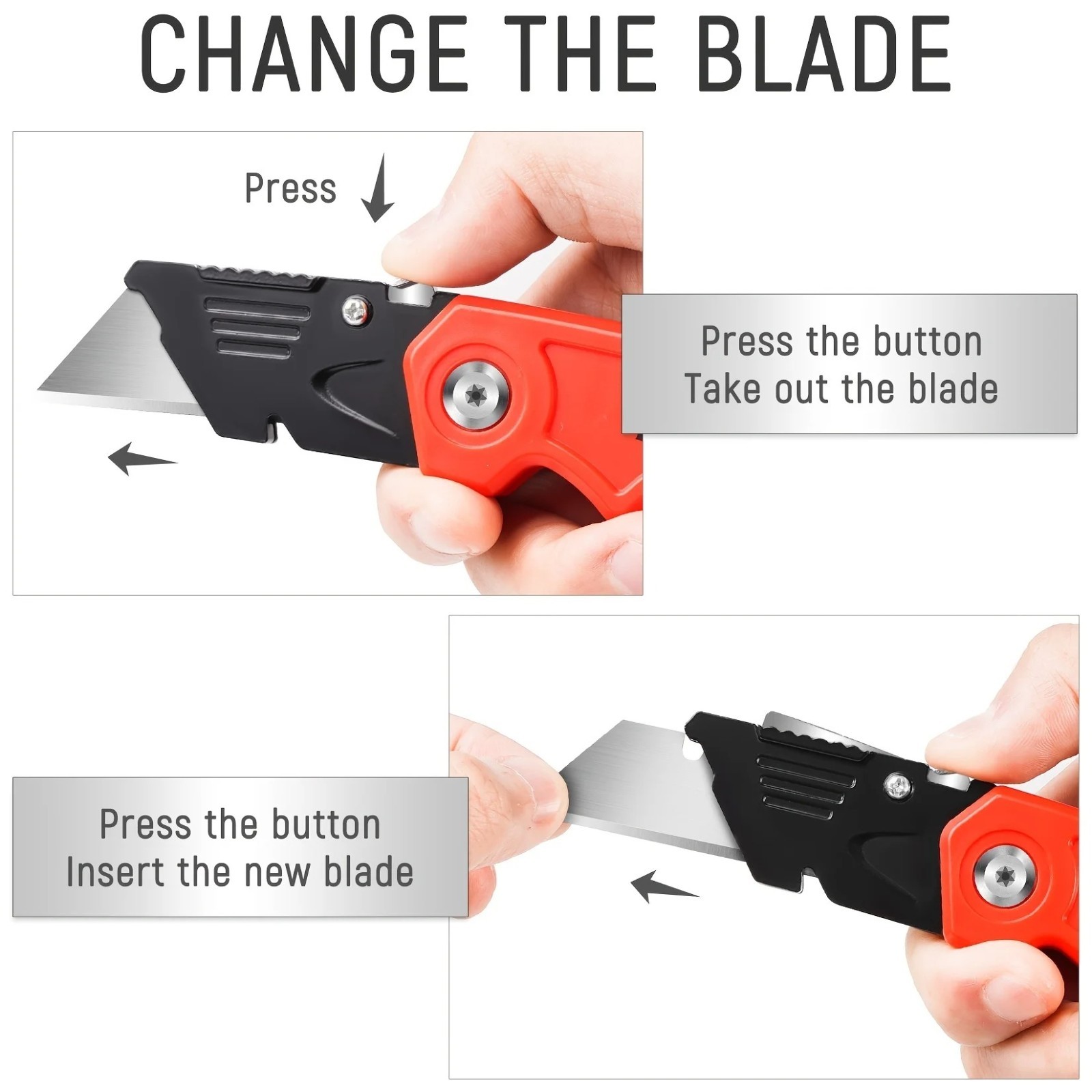 Folding Utility Knife W/ 5 Blades Heavy Duty Box Cutter with Quick Blade Change