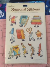 Vintage Hallmark Stickers School Supplies Crayons Scissors Pen 4 Sheets New Pack