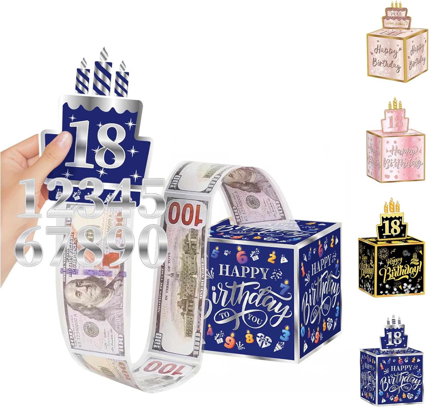 Happy Birthday Money Box for Cash Gift,Blue Pull Money Gift Box with DIY Sticke