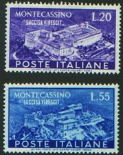 1951  ITALY #579 - 580  Recon of Abbey Montecassino VLH