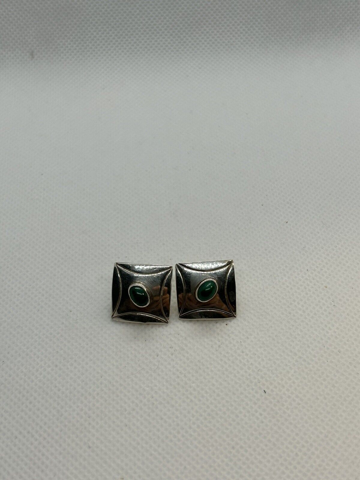 Navajo Sterling Silver Malachite Earring, Signed … - image 1