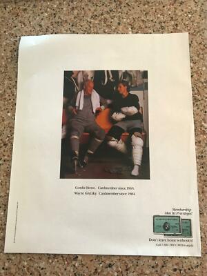 1990 VINTAGE 8.5X11 PRINT AD FOR AMERICAN EXPRESS WITH GORDIE HOWE+WAYNE GRETZKY