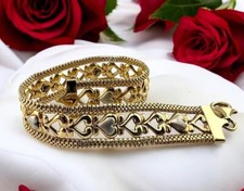 14K Solid Yellow  White Gold Designer Matte Heart Bracelet 7" Long by MGJ 2119