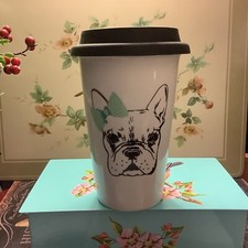 French Bulldog~Tumbler/Insulated~w/Black  Silicone Top~Sheffield Home~Black/Teal