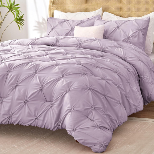Light Purple King Size Comforter Set - 3 Pieces Boho Pintuck Bedding Comforter S - Picture 11 of 12