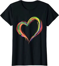 Heart Rainbow Flag LGBT Gay Les Pride Support Gift Ladies' Crewneck T-Shirt