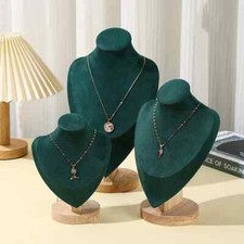 Wood Velvet Mannequin Bust for Necklace Pendant Chain Display Storage Stand