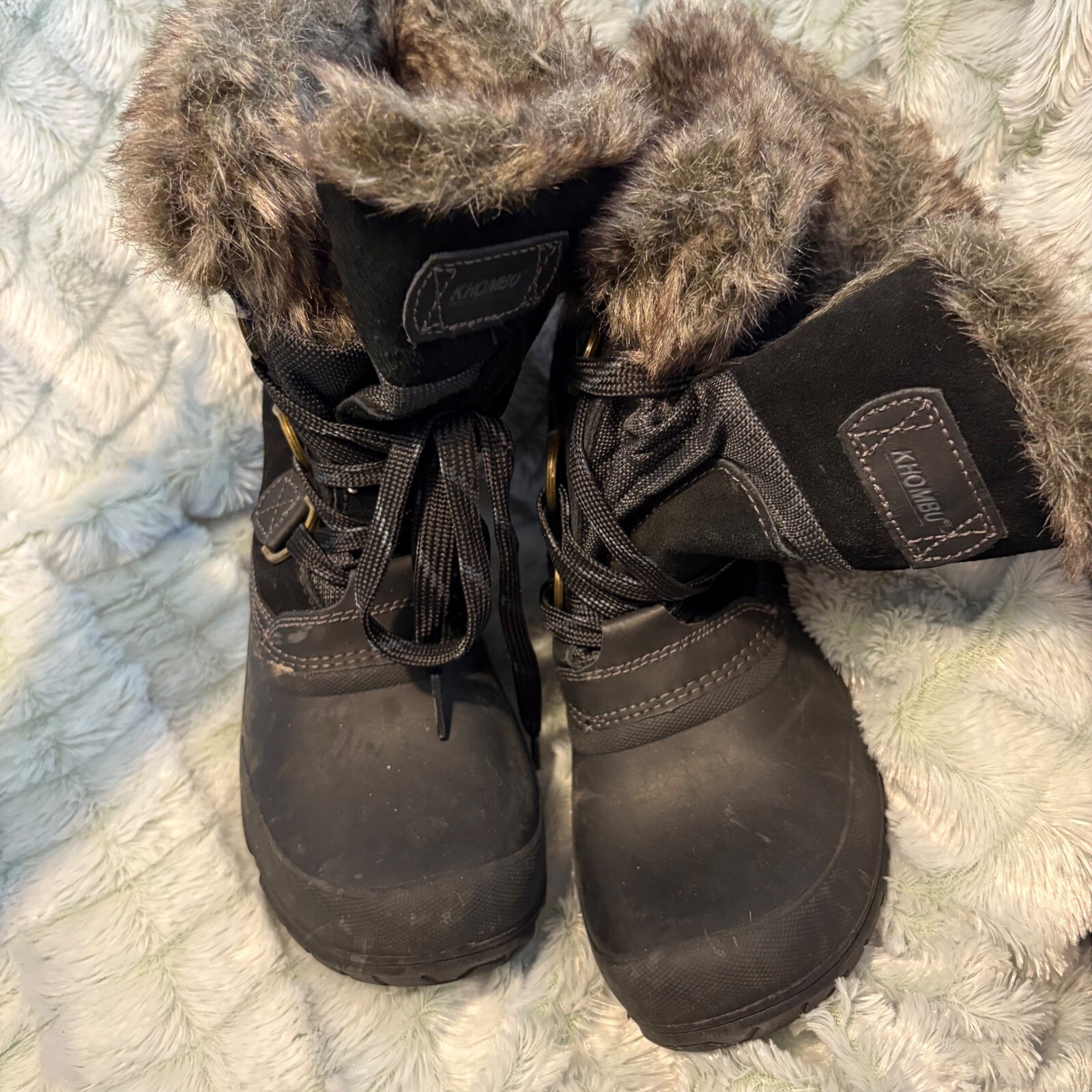 Khombu Black Faux Fur Lined Winter Snow Boots Waterproof Size 8 M