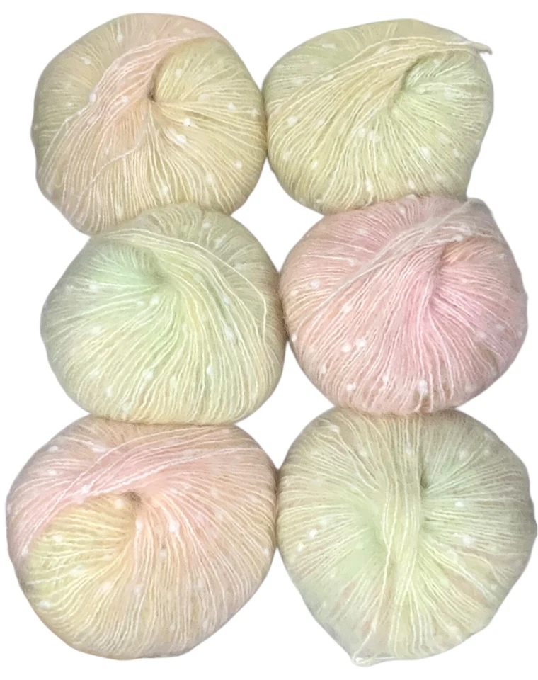 Glamour Fairy Lot 6 Dot Mohair Yarn Gradient 50g Each Lite Green Pink - Image 2 of 2