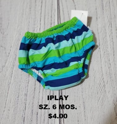 INFANT BOYS EUC IPLAY SZ. 6 MOS. BLUE/GREEN STRIPED SWIM DIAPER