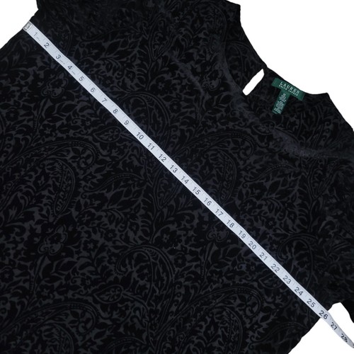 Lauren Ralph Lauren Blouse Women 3X Black Velvet Burnout Floral Long Sleeve Top - Picture 7 of 8