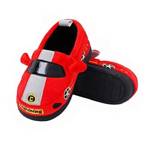 Kids Boys Girls Warm Slippers Kids Non-Slip Winter Indoor 8-9 Toddler Red Car