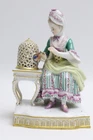 ⚔ Meissen, Figurine, Lady with Bird Cage, 1st Choice
