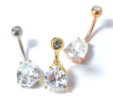3pc Value Pack Tear Drop Prong Set CZ Gem Gold Plated Belly Rings Navel Naval