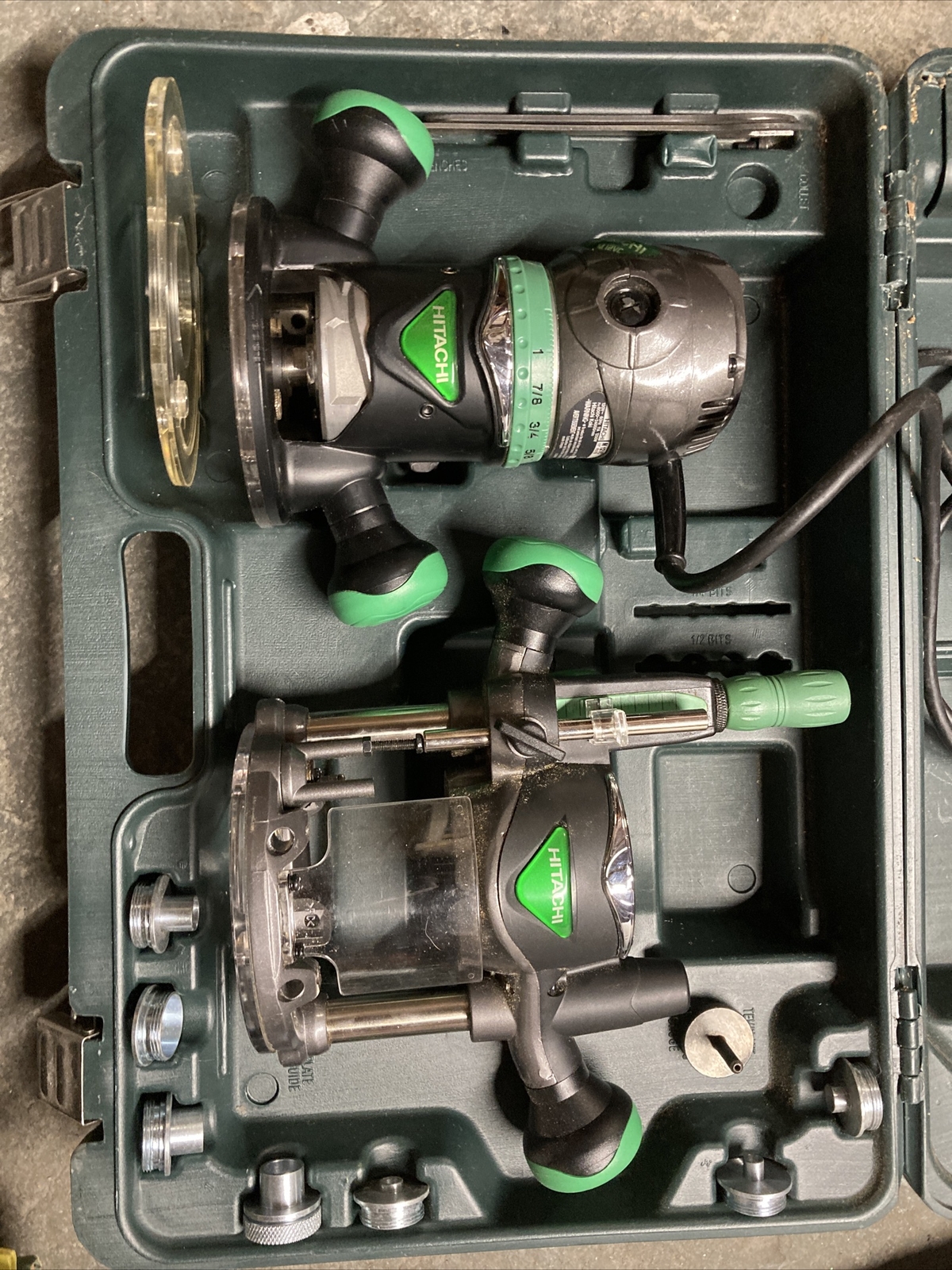 Hitachi M12VC Variable Speed Fixed Base Router w plunge Base & Case, 8 collets. eBay