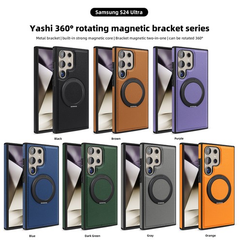 Magnetic Case For Samsung Galaxy S24 Ultra S23 S22 PU Leather Back Cover Ring - Picture 2 of 27