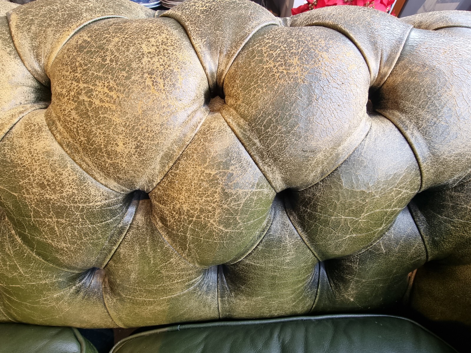 Vintage Chesterfield Leather Sofa Distressed Racing Green eBay